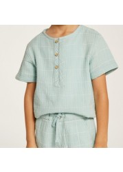 Checked Crew Neckline T-shirt and Mid-Rise Shorts Set