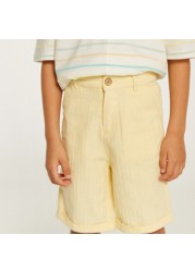 Textured Mid-Rise Shorts with Button Closure and Pockets