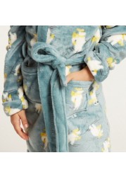 Juniors All-Over Printed Bathrobe with Long Sleeves and Pockets