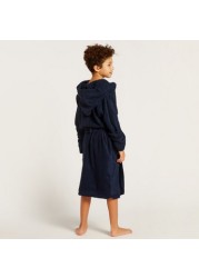 Juniors Textured Long Sleeves Bathrobe with Hood and Tie-Up Belt