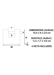 قفل زنك ماستر لوك مع مفاتيح (10.4 × 9 × 2.9 سم)