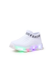 Kids Sneakers Children Baby Girls Boys Letter Mesh Led Luminous Socks Sport Running Sneakers Shoes Sapato Infantil Light Up