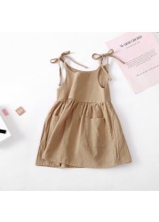 Girls Summer Sleeveless Dress Cotton Solid Kids Dress Girls Dresses Beach Dress Slip Dress Fashion Girls Clothes