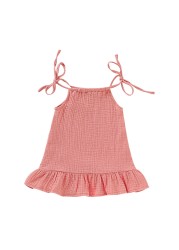 Baby Girls Summer Sleeveless Ruffles Dress Cotton Linen Fabric Kids Sheer Clothes