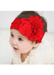 Kids Headwear Soft Stretch Satin Flower Headband Wide Knot Nylon Twill Wraps Turban Girls Headwear Photo Props