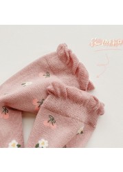 Spring 2022 New Korean Style Deer Junmi Baby Girls Cotton Pantyhose Set Cute Breathable Floral Baby Socks 4 Pairs/Sets