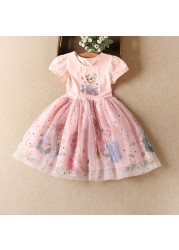 Summer 2022 Cartoon Girls Dress Princess Elsa Baby Dresses Toddler Kids Short Sleeve Cute Party Dresses