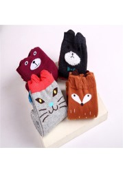 Fashion Kids Girls Knee High Socks New 3-12Years Children Cotton Straight Cat Ears Cartoon Long Tube Leg Warm Socks Child