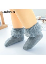 Breathable Cotton Socks with Lace for Little Girl Mesh Ruffle Socks for Kids White Pink Yellow Ankle Socks