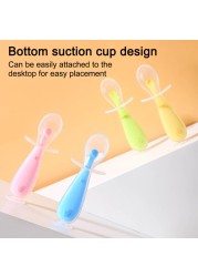 Children Training Spoon With Suction Cup Baby Cutlery Infant Feeding Liquid Silicone Non-slip Baby Spoon Utensils