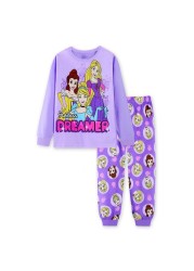 Disney Kids Pajamas Princess Anna Elsa Sleepwear Cartoon Clothing Set Long Sleeve Pajamas