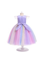 New Girls' Rainbow Unicorn Dress, Girls' Rainbow Unicorn Dress for Party Birthday