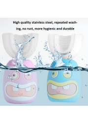 Children's Electric Sonic Toothbrush Silicone Cartoon Rabbit Pattern U-shaped Toothbrush Waterproof Automatic Oral Cleaning Tool