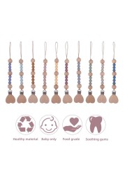 Safety Wooden Teether Baby Toddler Baby Doll Pacifier Silicone Soother Nipple Clip Chain Strap Holder Baby Chew Toy for Baby