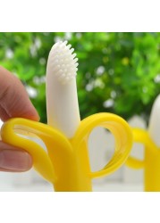 Baby Silicone Training Toothbrush BPA Free Banana Shape Safe Bite Teether Chew Toys Teething Ring Gift for Baby Infant Chew