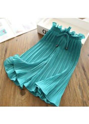 2022 Spring Girls Wide Leg Pants Baby Thin Chiffon Pant Children Loose Pleated Elastic Waist Trousers Summer Girl Cropped Trousers