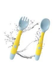 2pcs/set PP + TPE Spoon + Fork Set Non-slip Bendable Baby Helper Feeding Tableware Baby Training Feeding Utensils