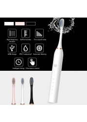 Adult Ultrasonic Electric Waterproof Toothbrush with 4 Brushes Replacement Heads USB Rechargeable Timer Tooth Brush 6 Modes