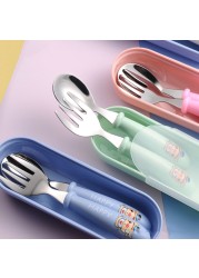 Baby Kids Cartoon Cute Spoon Fork Stainless Steel Tableware Training Learn Food Feeding Scoop Fork Utensils For Baby