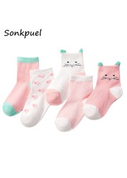 5 Pairs/Lot Baby Socks for Newborns Infant Cute Cartoon Cotton Socks Soft Summer 0-4Years Boy Girl Lovely Mesh Kids Gift CN