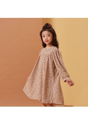 Ton Lion Kids Spring Cute Casual Fashion Long Sleeve Dress Elastic Round Neck Girls Princess Dress Kids