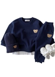 Fashion Toddler Baby Boys Girl Autumn Outfits Baby Girl Clothes Set Kids Sport Bear Sweatshirt Pants 2pcs Suits Outfits