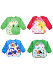 Baby Bandana Bibs Cute Cartoon Colorful Bibs Waterproof Infant Eating Children Sketch Long Sleeve Apron Baby Self Feeding Bib