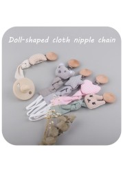 Baby Teether Buckle Beech Wood Cotton Linen Pacifier Chain Dummy Nipple Soother Holder Leash Belt for Newborn Babies