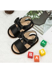 Infant Baby Shoes Girl Shoes New Summer Girl Sandals PU Leather Bowknot Rubber Sole Anti-Slip Newborn First Walker Crib Shoes