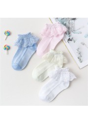 10pairs/lot Baby Girls Kids Lace Ruffle Socks Princess Mesh Children Ankle Short Breathable Cotton White Pink Blue Toddler Sock