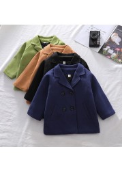 1-7 Years Children Woolen Coat Baby Turndown Collar Fashion Warm Jacket Girls Long Coat Spring Kids Girls Casual Outwear