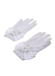 1 Pair Girls Kids White Lace Faux Pearl Fishnet Gloves Communion Flower Girl Bride Wedding Party Accessories