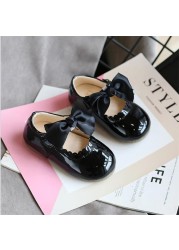 Newest Spring Autumn Baby Girls Fashion Patent Leather Big Bow Princess Mary Janes Party Shoes Solid Color Student Flat Shoes