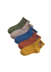 5pairs/lot 2022 Kids Boys Autumn Girl Socks Cotton Winter Cartoon Bear Baby Breathable Keep Warm Floor Anti-slip Girls Sock