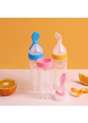 Newborn Baby Feeding Bottle 90ml Silicone Squeeze Spoon Milk Bottle Baby Training Nutrition Supplement