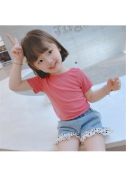 Children T-shirt for Girls Clothes Short Sleeve Back Bow-knot Baby Shirt Cotton 2022 Summer Solid Kids Clothes