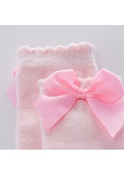 Cotton Pantyhose for Girls Big Bow Knee High Long Socks for Kids No Slip Princess Children Tights Autumn Winter Style