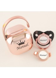 Luxury Personalized Any Name Rose Gold Bling Baby Pacifier And Clips Pacifier Box Set BPA Free Doll Soother Unique Shower Gift