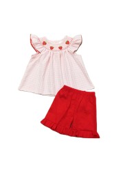 Girlymax Brothers Spring/Summer Baby Girls Strawberry Plaid Gingham Shorts Set Smocked Romper Kids Clothes