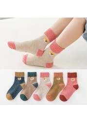 Autumn Winter Cotton Thicken Socks For Kids Cute Cartoon Happy Boy Striped Socks 5 Pairs Infant Baby Girls Socks 1-12 Years