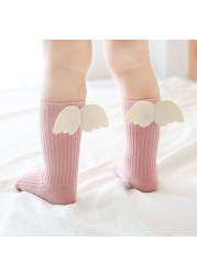 Baby Girls Socks Cute Angel Wings Knee High Socks Princess White Non-slip Socks For 0-3 Years Newborn Baby Socks