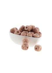 200pcs 12mm Beech Wooden Beads For Baby Wood Letters Bead Baby Teether Diy Beads With Silicone Teether Letters Alphabet