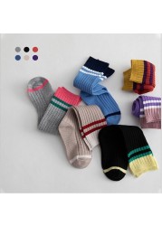 3 pairs 1-8 years old 2021 spring and summer new parallel stripes striped kids middle tube children's socks