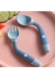 Baby Children Spoon Fork Set Soft Bendable Silicone Scoop Fork Cutlery Set Kid Training Feeding Cutlery Utensils