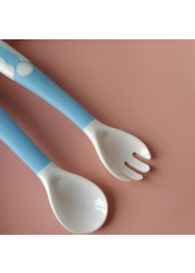 2pcs/set Baby Twist Spoon Fork Set Portable Baby Training Utensils Baby Tableware Bendable Adjustable Cartoon Curved Spoon Fork