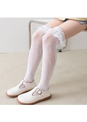 Baby Girls Lace Ruffle Socks Princess Baby Knee High Long Socks Mesh Breathable 2022 Summer Kids Socks Hollow Out