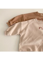 MILANCEL Baby Clothes Rainbow Embroidery Baby Bodysuit O-Neck Baby Boys One Piece Long Sleeve Baby Onesie