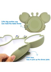 BOPOOBO Baby Dishes Silicone Suction Plate Cute Crab Children Feeding Plate Non-slip Baby Food Bowl Feeding for Kids