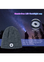 Unisex Outdoor Cycling Hiking LED Light Hat Knitted Winter Elastic Beanie Cap Hat With Lighting Christmas Gift For Friend