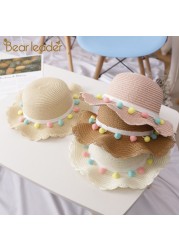 Bear Learner Kids Girls Hats 2022 New Fashion Summer Lace Flowers Caps Breathable Elegant Straw Hat Sunhat Lovely Baby Bonnet